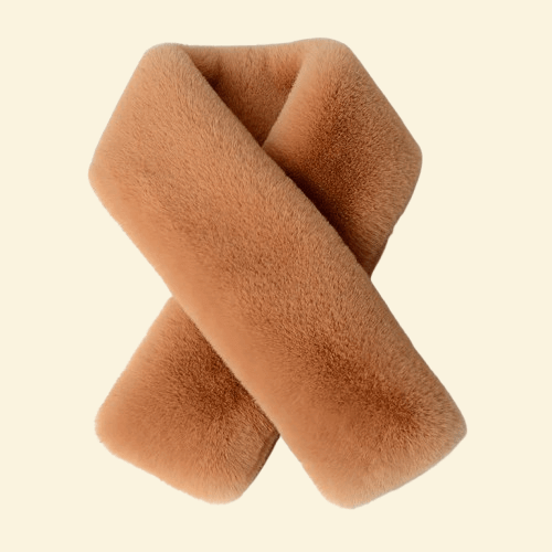 Cozy plush winter scarf in warm Toffee Ember for stylish cold-weather layering