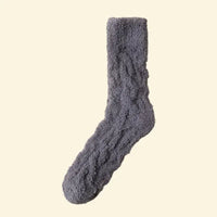 Light ash stone grey coral velvet socks by Warmweave™, fluffy and cosy with anti‑slip grip.