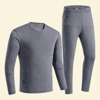 Front and side view of Warmweave™ men's USB heated thermal top and bottom set in grey color