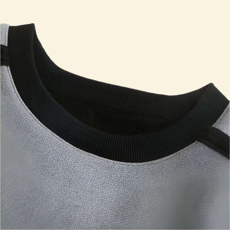 Close-up of the Warmweave™ USB Heated Sweatshirt collar with soft, ribbed fabric for added comfort