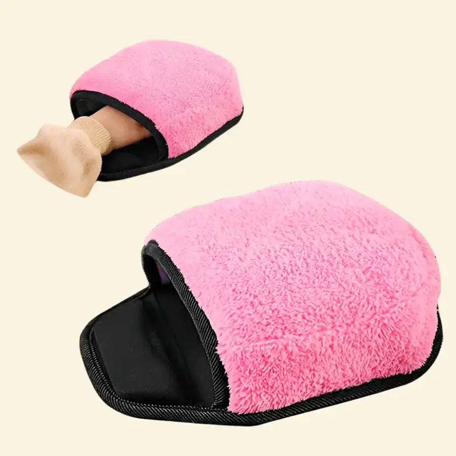Pink Heated mouse pad with hand use on a beige background