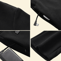 Warmweave™ black heated thermal clothing set with close-up USB port and soft lining details