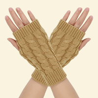 Camel brown fingerless winter gloves with ribbed cuffs