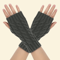 Dark gray fingerless gloves with cable-knit pattern and fitted wrists