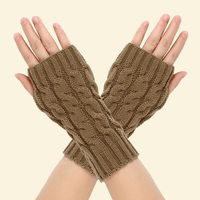 Khaki-colored fingerless gloves styled for cold weather