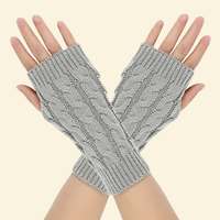  Light gray winter gloves with exposed fingers and ribbed detail