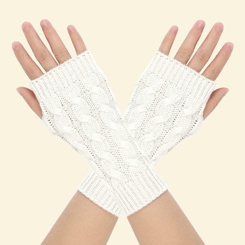 White open-finger gloves with knitted texture for winter use