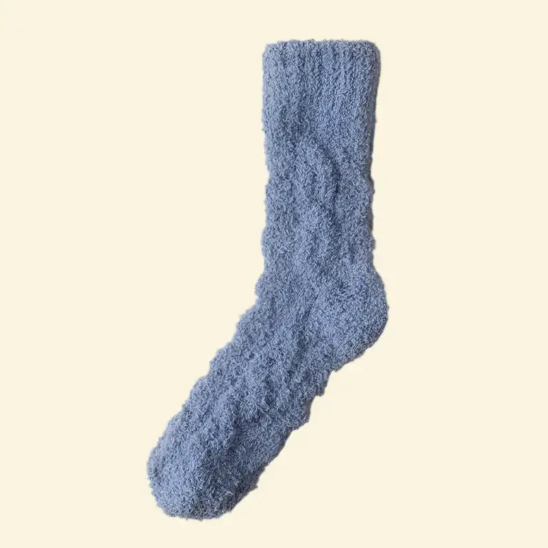 Frost blue plush coral velvet socks by Warmweave™, soft and warm for cold‑weather lounging.