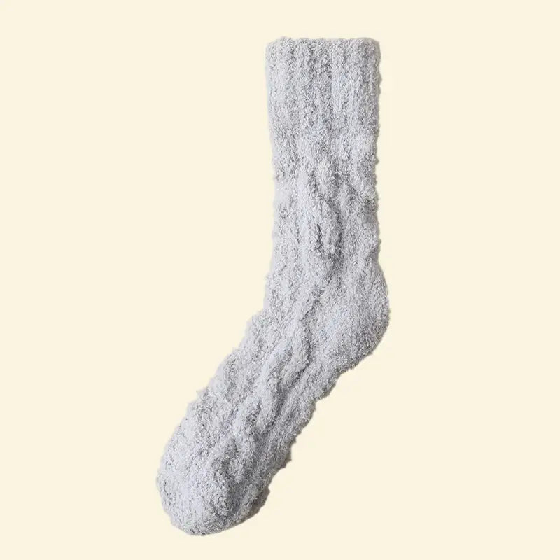 Cool frost grey coral velvet socks by Warmweave™, thick and plush with slip‑resistant sole.
