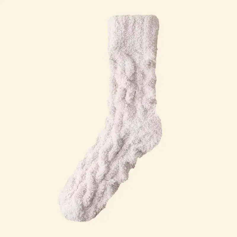 Vanilla cream plush coral velvet socks by Warmweave™, ultra‑soft and non‑slip for winter comfort.