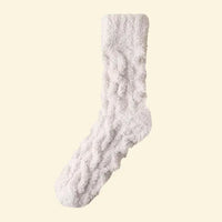 Vanilla cream plush coral velvet socks by Warmweave™, ultra‑soft and non‑slip for winter comfort.
