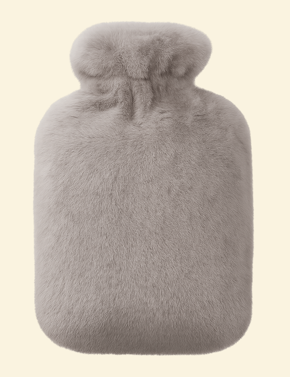 Grey Warmweave™ hot water bottle in plush flannel cover, designed for leak-resistant, long-lasting warmth.