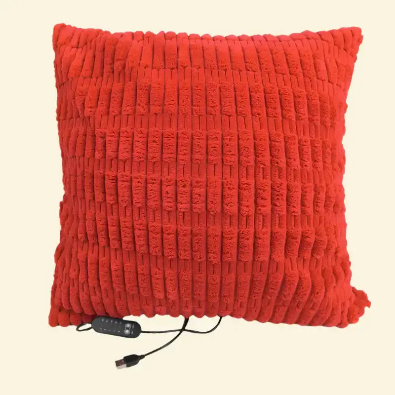 Crimson Heat red Warmweave™ USB heated pillow with rich woven texture and adjustable heating function.