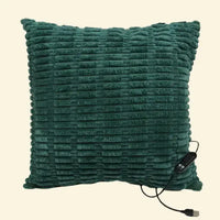 Pine Hearth green Warmweave™ USB heated pillow with cozy woven cover and adjustable temperature control.