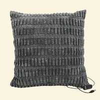 Smoky Charcoal Warmweave™ USB heated pillow featuring woven texture, adjustable heat, and auto shut-off safety.