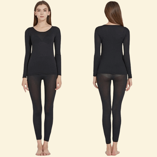 Warmweave Women's Black Thermal Underwear Set – Front and Back

