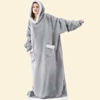 Warmweave™ Lazy Blanket in Frost Grey – plush, warm flannel TV blanket with hoodie
