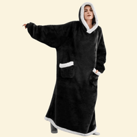 Warmweave™ Lazy Blanket in Midnight Black – oversized hooded flannel wearable blanket