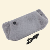 Warmweave USB heated waist belt in plush gray fleece with included black USB charging cable, designed for targeted warmth and comfort